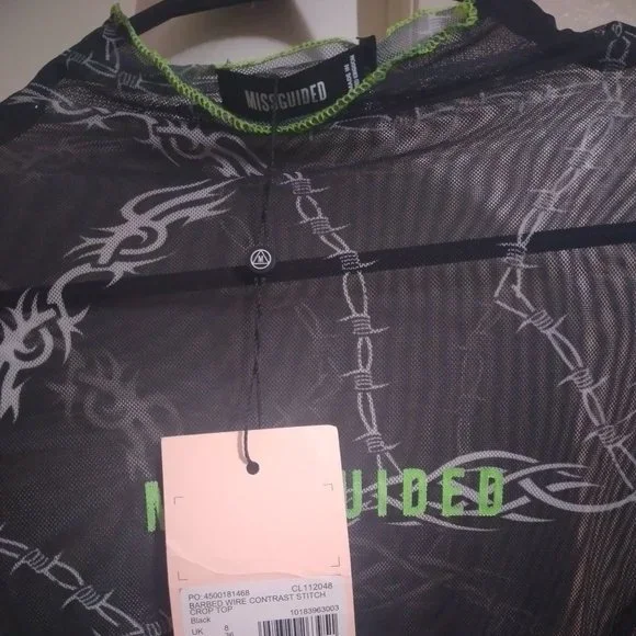 Sale! NWT Missguided Black Barbed Wire Print Mesh Top US 4 - Picture 6 of 6